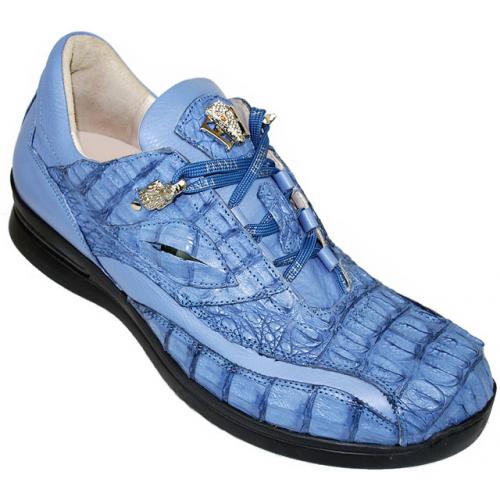 Fennix Italy "Dinosaur" Astral Blue All-Over Genuine Hornback Crocodile & Calf Leather Sneakers With Eyes And Silver Alligator Head